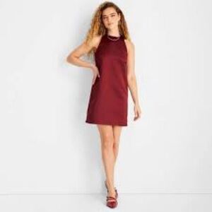 ♥️ Future Collective Women's Holiday Satin Mini Shift Dress Burgundy Size XL